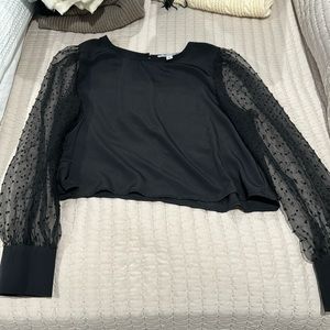 She + Sky Long Sleeve Black Blouse with Polka Dot Detail and Poof Sleeve